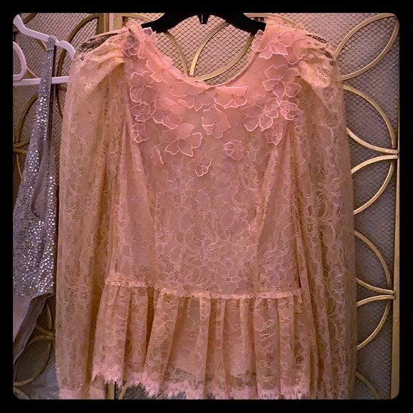 BCBG Lace Top Peplum Floral Appliqué Silk S - Picture 2 of 4